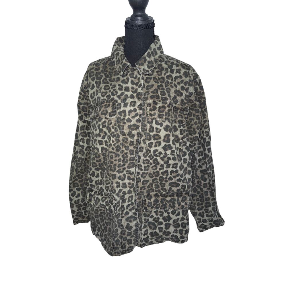 Good American Leopard Print Utility Jacket Size 3 Cotton Safari Shacket